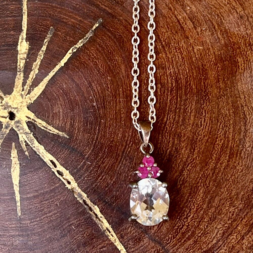 Sterling Silver pink Rhiesntone Necklace Vintage Jewelry